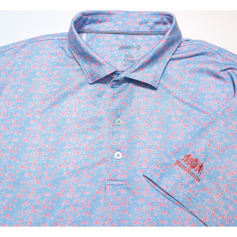 JOHNNIE-O Hurstbourne Country Club Polo Mens XXL Blue Floral Excellent Stretch